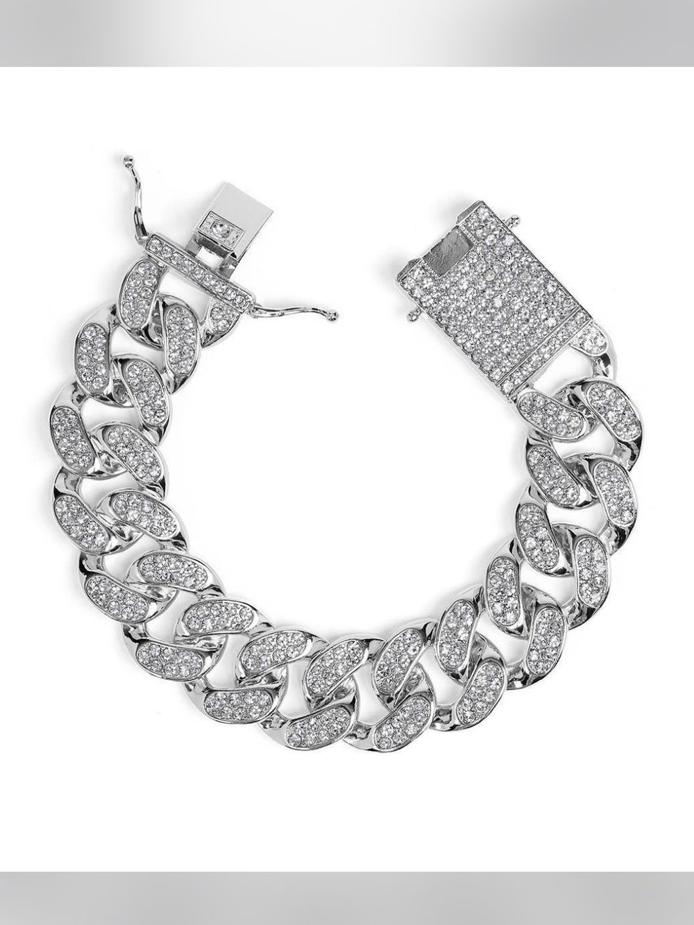 NEW✨ Invicta Elements Men’s Iced Out Cuban Chain Bracelet Silver 80839
